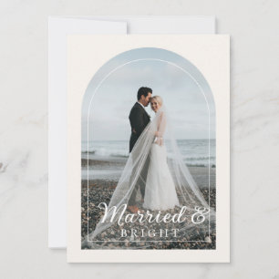 Modern Minimalist 1 Photo Married & Bright  Thank You Card