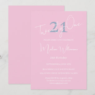 Modern Minimalist 21st Pink Blue Birthday Invitation