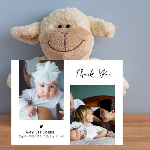 Modern Minimalist 2 Photo Baby Shower Thank You Postcard
