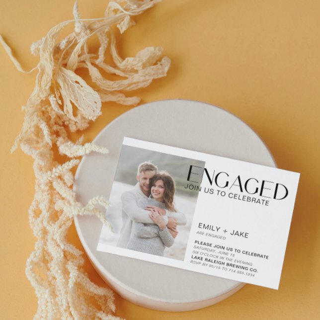 Modern Minimalist 2 Photo Black & White Engagement Invitation (Engaged & Excited! Join Us for the Party 🥂💍 [Personalize Here])