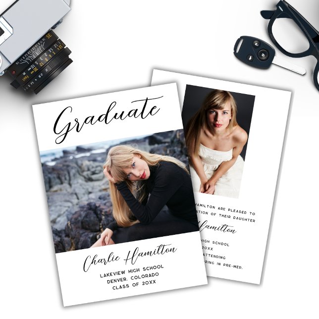 Modern Minimalist 2 Photo Graduation Announcement (Creator Uploaded)