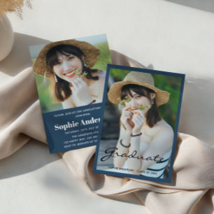 Modern Minimalist 2 Photo Graduation Party Invitation