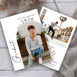 Modern Minimalist 2 Photo Graduation Party Invitation