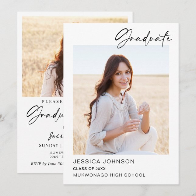 Modern Minimalist 2 PHOTO Graduation Party Invitation (Front/Back)