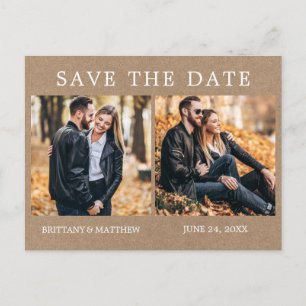 Modern Minimalist 2 Photo Kraft Save The Date Postcard