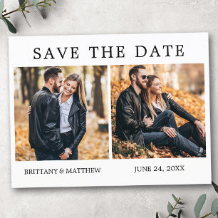 Modern Minimalist 2 Photo Save The Date Postcard