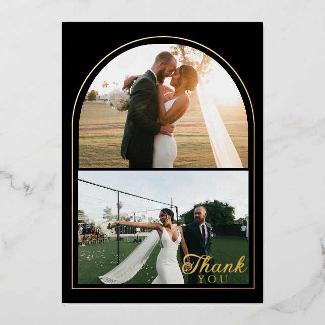 Modern Minimalist 2 Photo Thank You Foil Holiday C (Front)
