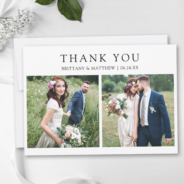 Modern Minimalist 2 Photo Wedding Thank You Card (Customize to change text size or text style.)