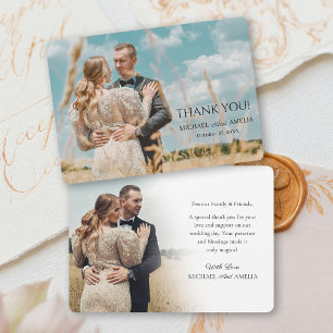 Modern Minimalist 2 Photo Wedding Thank You Card 