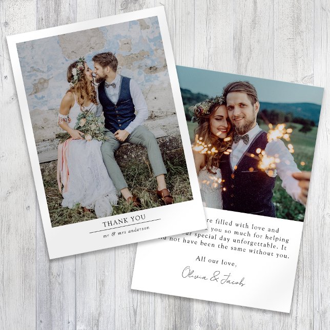 Modern Minimalist 2 Photo Wedding  Thank You Card (Creator Uploaded)