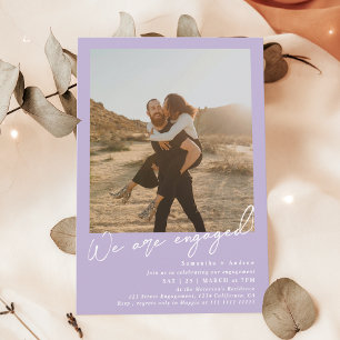 Modern minimalist 2 photos engagement party lilac invitation