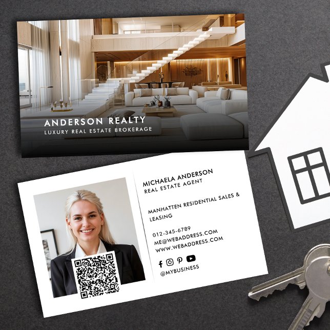 Modern Minimalist 2 Photos QR Code & Social Media Business Card (Creator Uploaded)