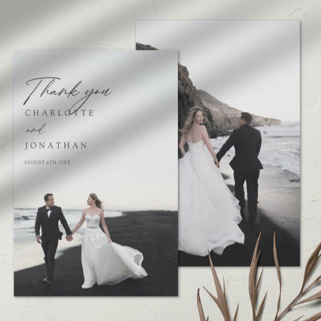 Modern Minimalist 2 Photos Wedding Thank You Card (Creator Uploaded)