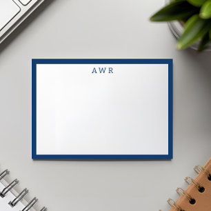 Modern Minimalist 3 Monogram One Border Navy Blue Card