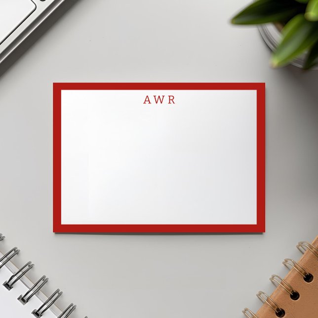 Modern Minimalist 3 Monogram One Border Red Card (Creator Uploaded)