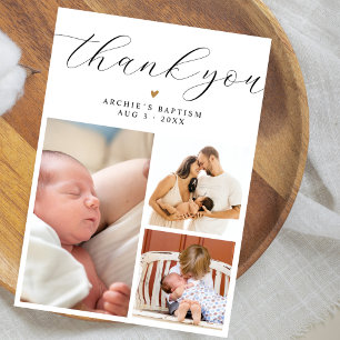 Modern Minimalist 3 Photo Collage Baptism Thank You Card