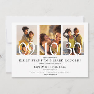 Modern Minimalist 3 Photo Collage Wedding Invitation