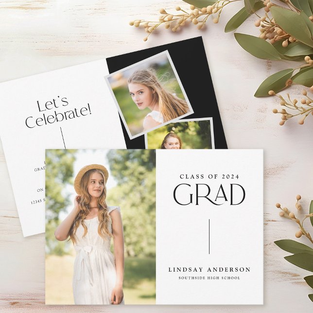 Modern Minimalist 3 Photo Graduation Party Invitation (Creator Uploaded)