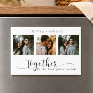 Modern Minimalist 3 Photo Script Collage Magnet