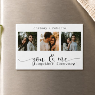 Modern Minimalist 3 Photo Script Collage Magnet