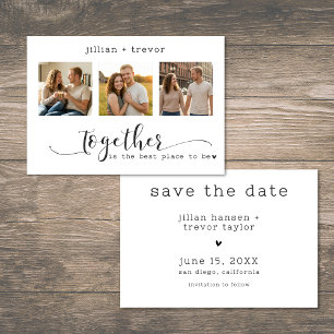Modern Minimalist 3 Photo Script Collage Wedding Save The Date