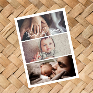 Modern Minimalist 3 Photos Thank You Baby Shower Card