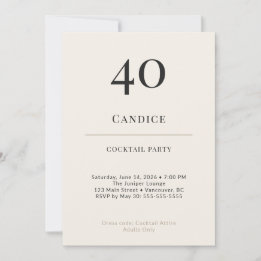 Modern Minimalist 40th Birthday Cocktail Party Invitation