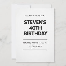 Modern Minimalist 40th Birthday Invitation Card