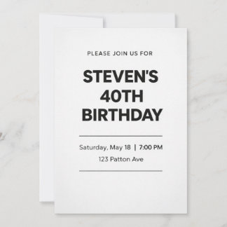 Modern Minimalist 40th Birthday Invitation Card