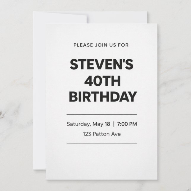 Modern Minimalist 40th Birthday Invitation Card (Front)