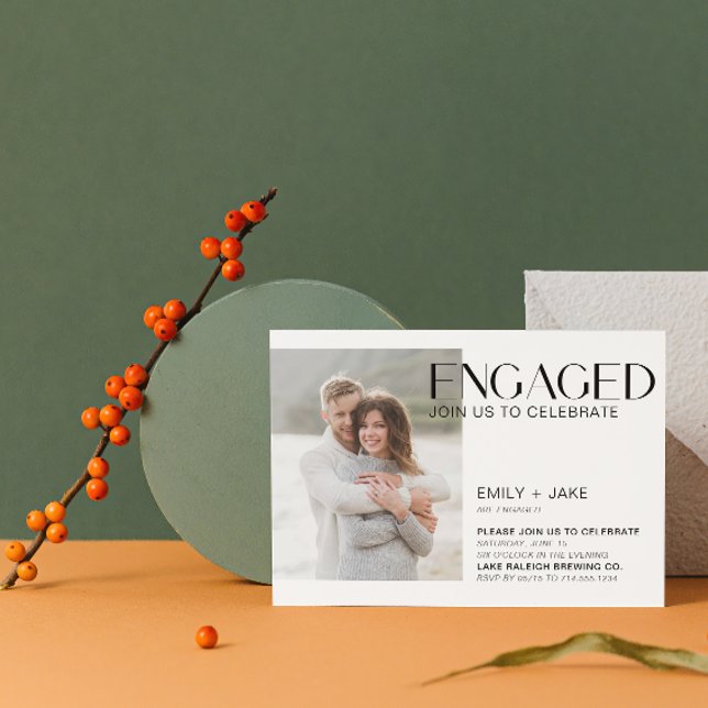 Modern Minimalist 4 Photo Black & White Engagement Invitation (Engaged & Excited! Join Us for the Party 🥂💍 [Personalize Here])