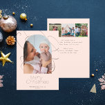 Modern minimalist 4 photo Christmas Holiday Card<br><div class="desc">Elegant minimal Merry Christmas typography and trendy arch shape photo collage light blush pink modern winter holiday card.         Easy to personalize with your family photos and text on both sides!</div>