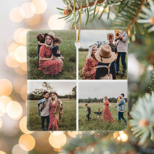 Modern Minimalist 4 Photo Collage Ceramic Ornament