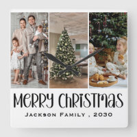 Modern Minimalist 4 Photo Collage Family Name Year