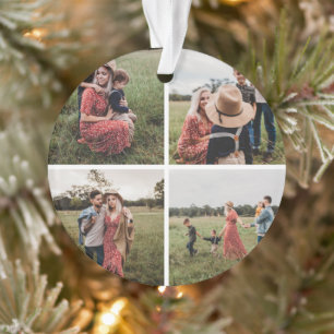 Modern Minimalist 4 Photo Collage Ornament