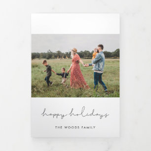 Modern Minimalist 4 Photo Family Personalised Tri-Fold Card