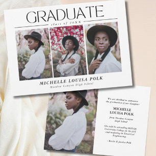 Modern Minimalist 4 Photo Graduation Announcement