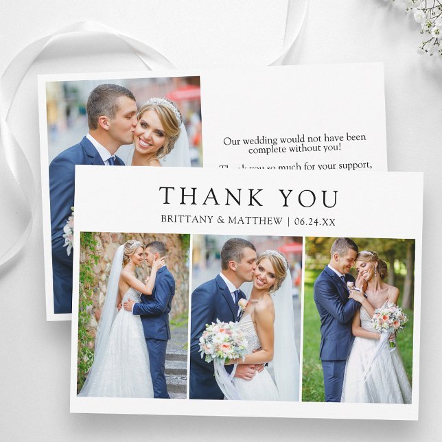 Modern Minimalist 4 Photo Wedding Thank You Card (Customize to change text size or text style.)