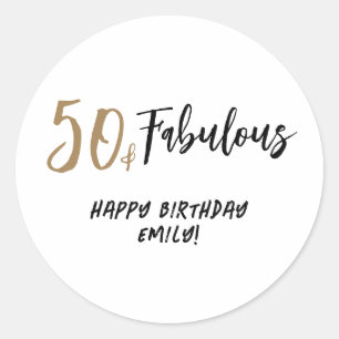Modern Minimalist 50 and Fabulous 50th Birthday Classic Round Sticker