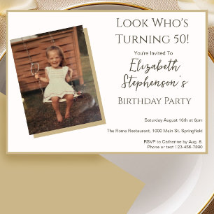Modern Minimalist 50th Birthday Photo Invitation