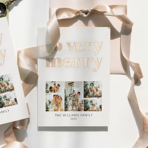 Modern Minimalist 5 Photo Christmas Foil Holiday Card