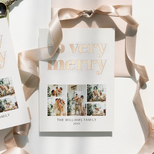 Modern Minimalist 5 Photo Christmas Foil Holiday Card (Creator Uploaded)