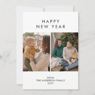 Modern Minimalist 5 Photo Collage New Year Holiday Card