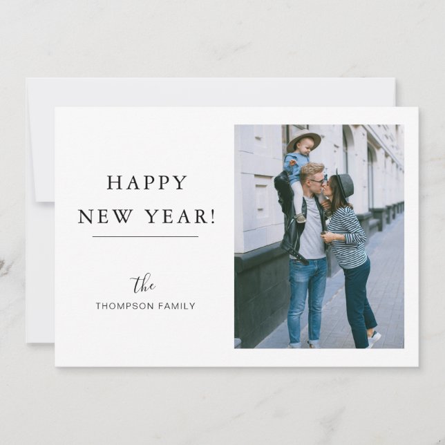 Modern Minimalist 5 Photo Happy New Year Holiday Card (Front)