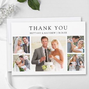 Modern Minimalist 5 Photo Wedding Thank You Card
