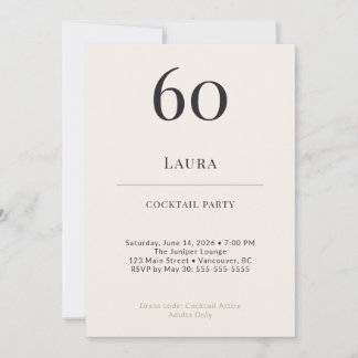 Modern Minimalist 60th Birthday Cocktail Party Invitation