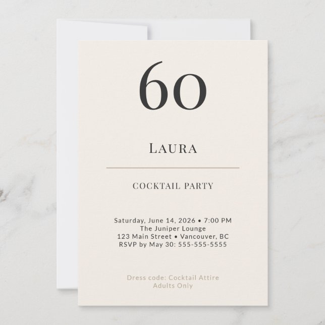 Modern Minimalist 60th Birthday Cocktail Party Invitation (Front)