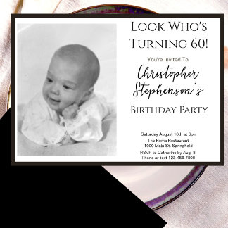 Modern Minimalist 60th Birthday Photo Invitation