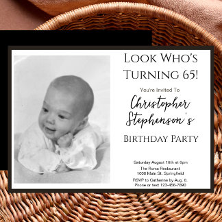 Modern Minimalist 65th Birthday Photo Invitation