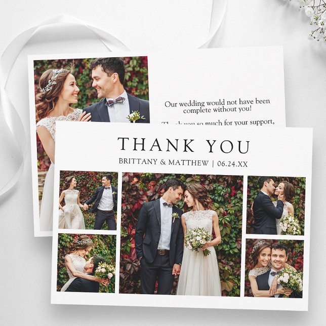 Modern Minimalist 6 Photo Wedding Thank You Card (Customize to change text size or text style.)